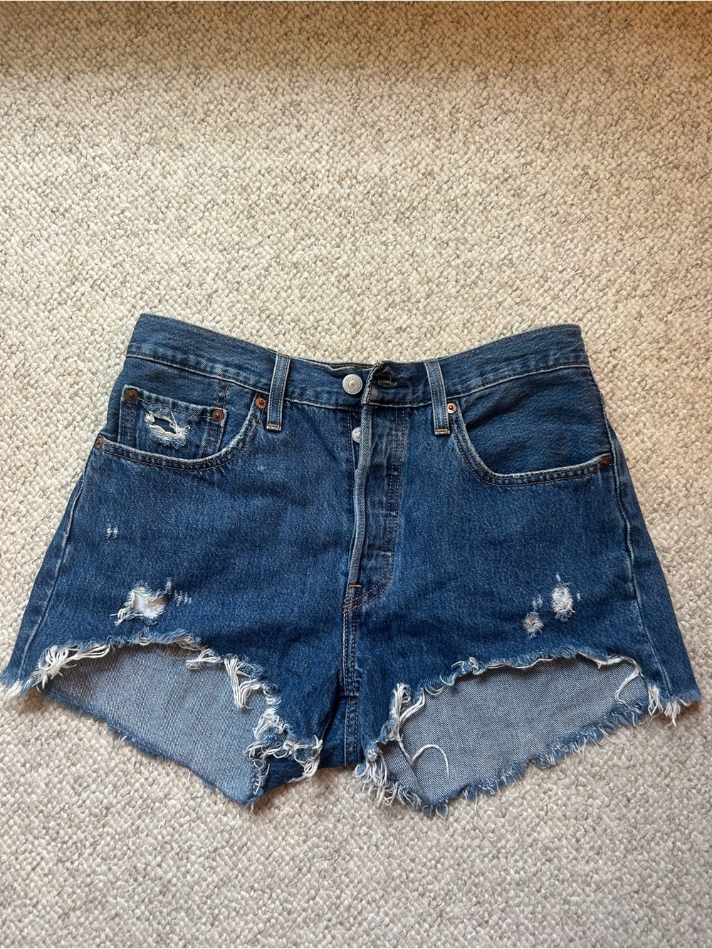 Levi's Dark Blue Distressed Cutoff Denim Shorts